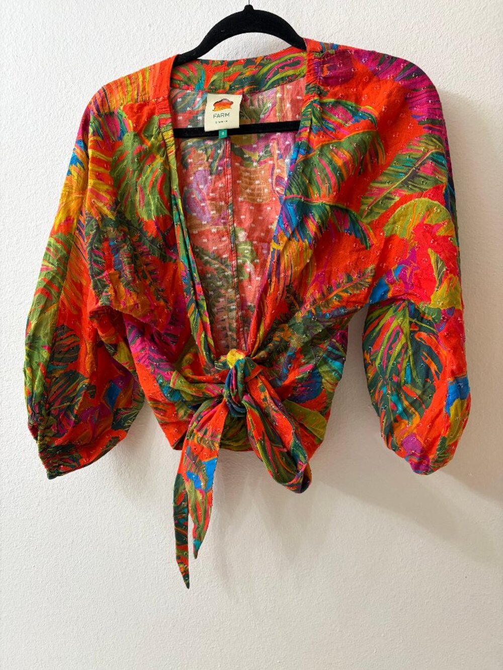 Farm Rio Quarter Length Sleeve Top Tropical Orange Multi-color Size Small